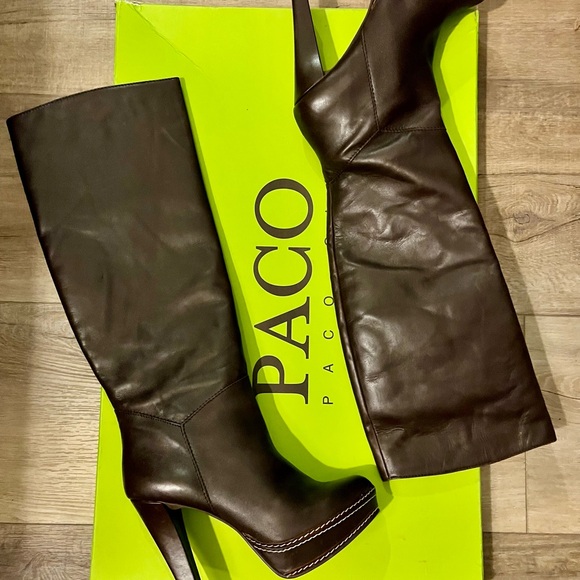 PACO PACO GIL Espresso Knee High Heeled Boots Size: 7 M -B - Picture 5 of 8